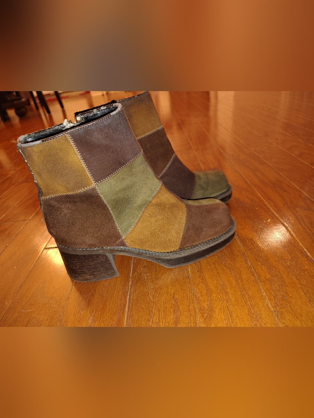 Patchwork Suede Ankle Boots - Brown & Olive